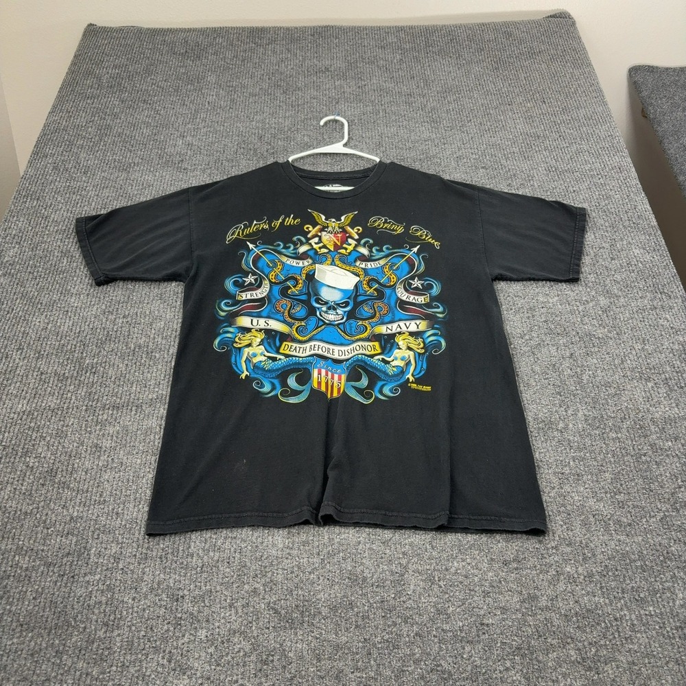US Navy 7.62 Design T Shirt Mens L Black Cotton Mermaid Skull‎ Graphic Military